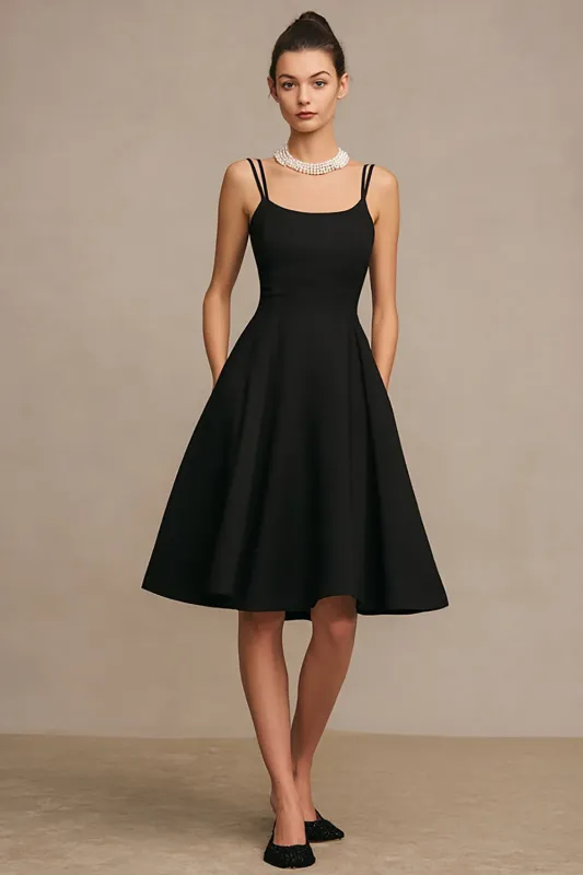 Satin A Line Midi Little Black Dress sold by Zapaka