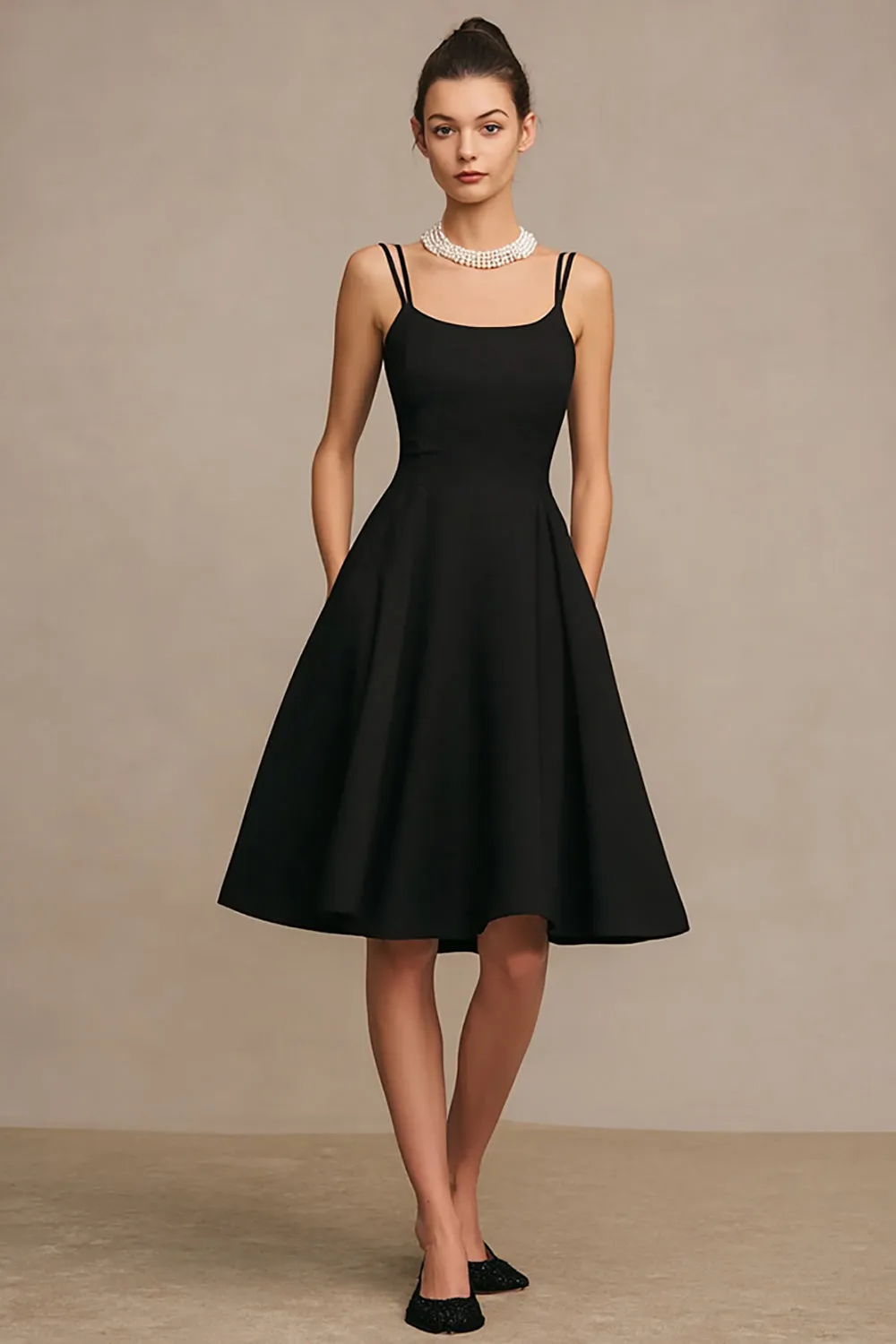 Satin A Line Midi Little Black Dress sold by Zapaka