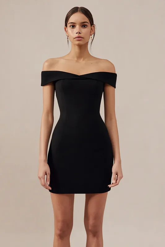 A Line Simple Satin Little Black Dress sold by Zapaka
