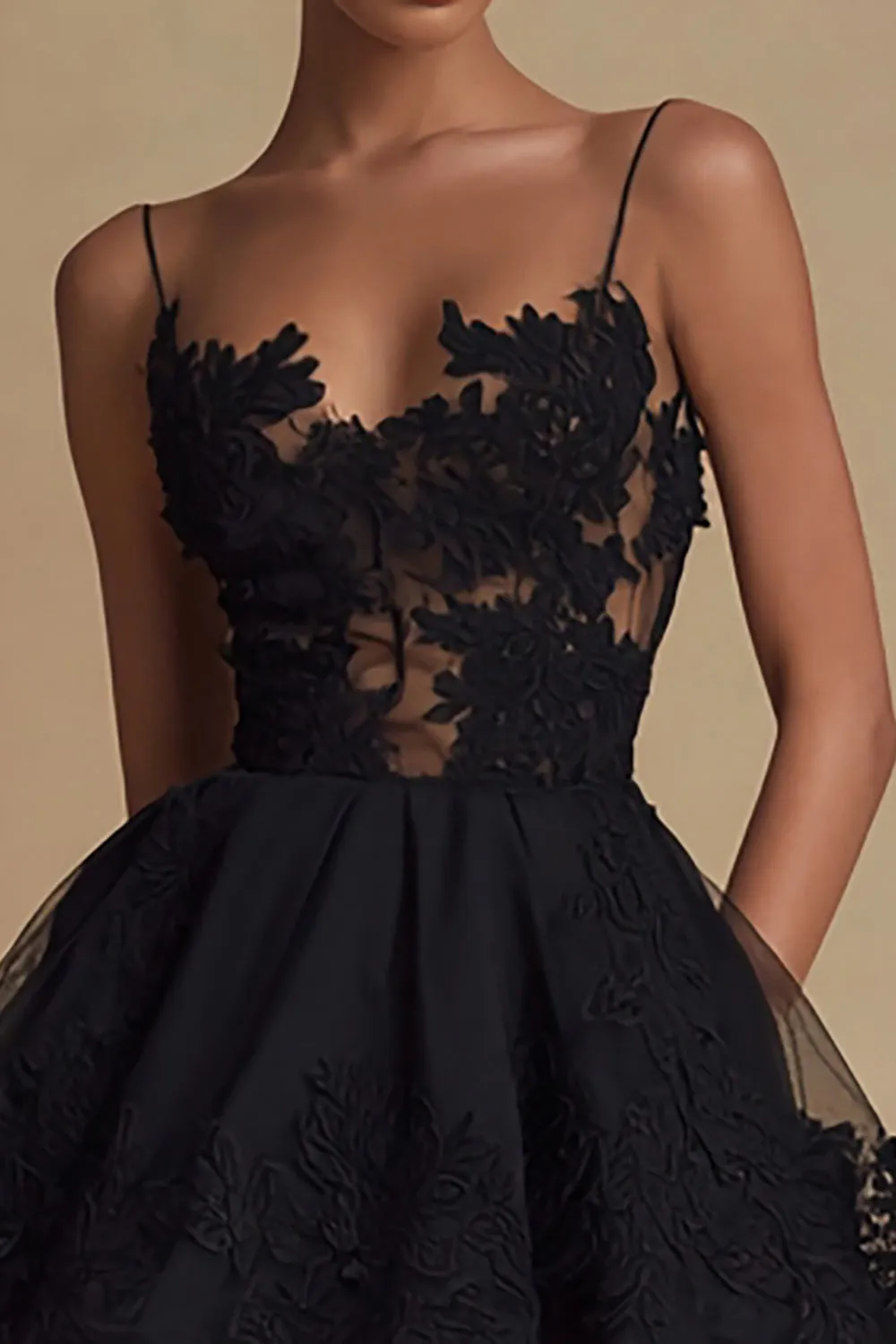 Tulle A Line Spaghetti Straps Little Black Dress with Lace sold by Zapaka product image thumbnail 2