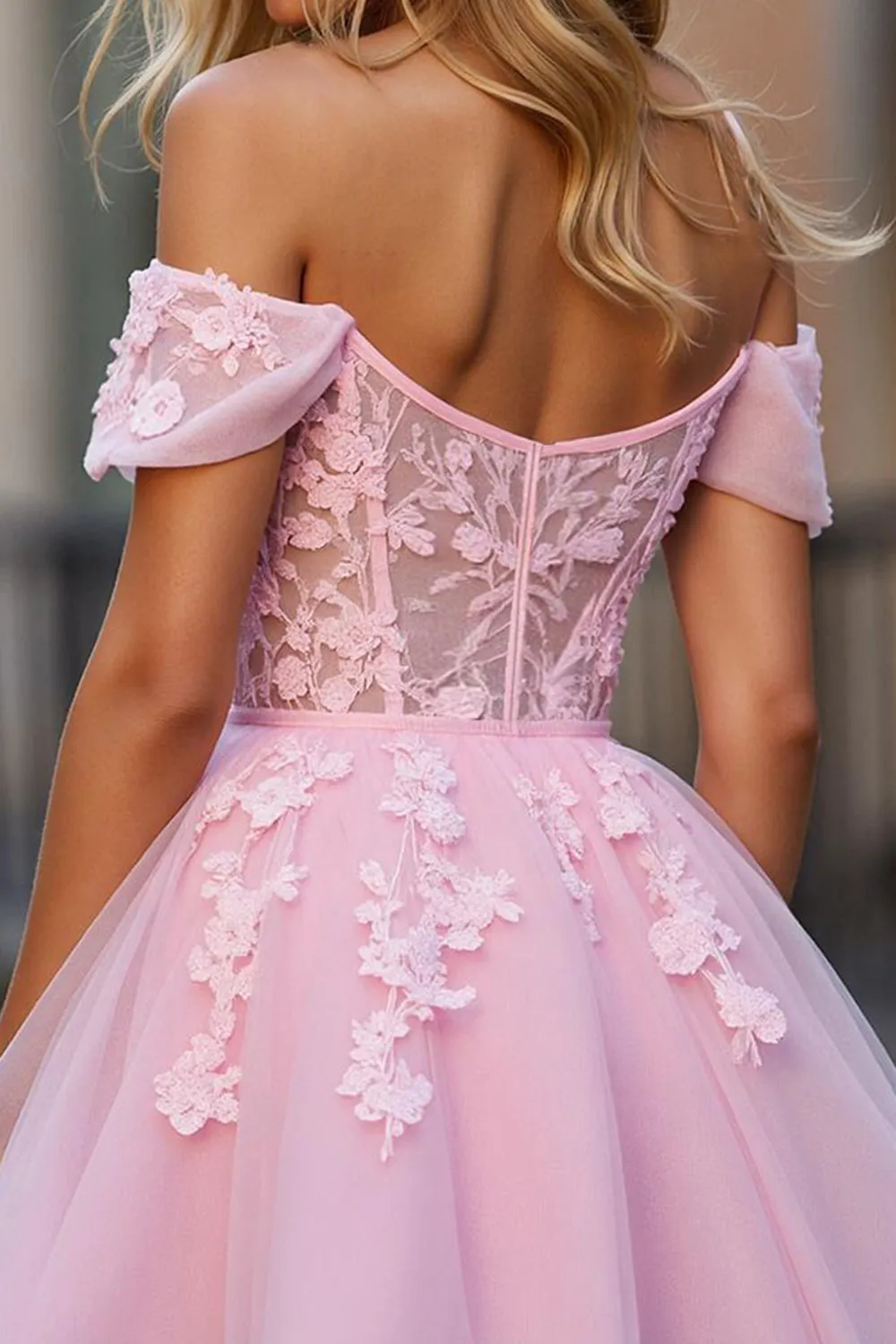 A Line Short Tulle Pink Homecoming Dress with Appliques sold by Zapaka product image thumbnail 4