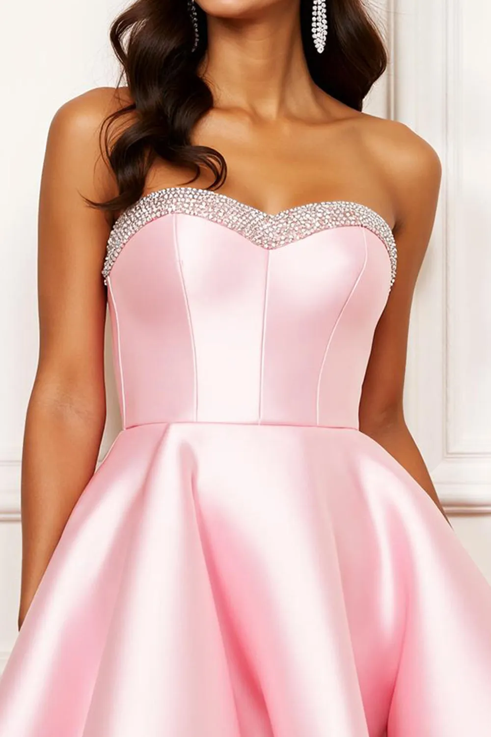 Pink A Line Short Satin Homecoming Dress with Rhinestone sold by Zapaka product image thumbnail 3