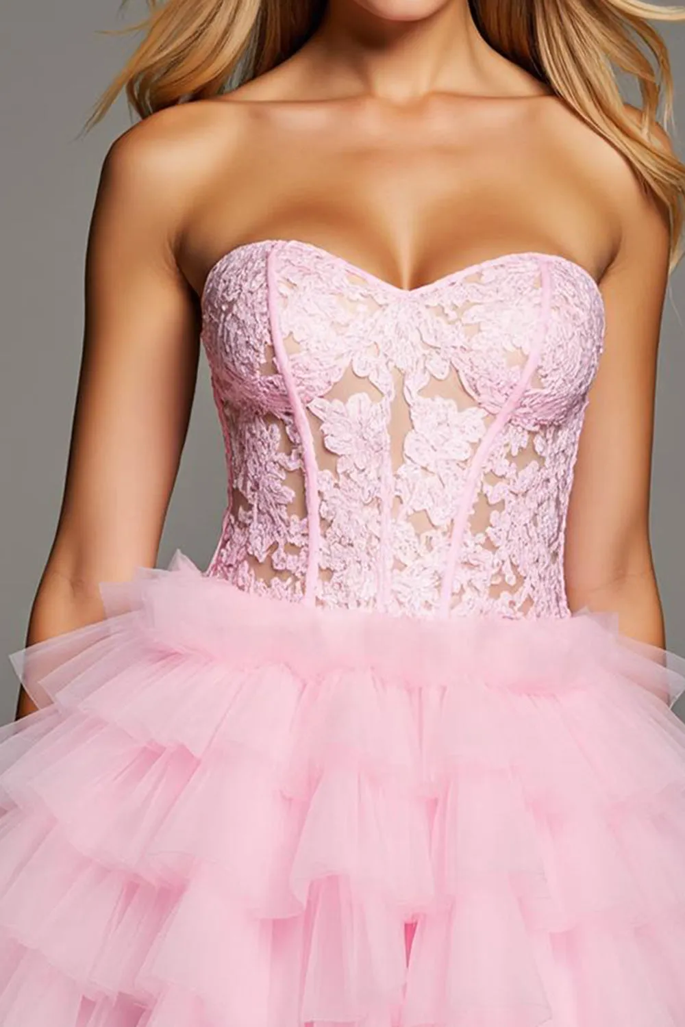 Corset A Line Strapless Short Pink Homecoming Dress with Appliques sold by Zapaka product image thumbnail 3