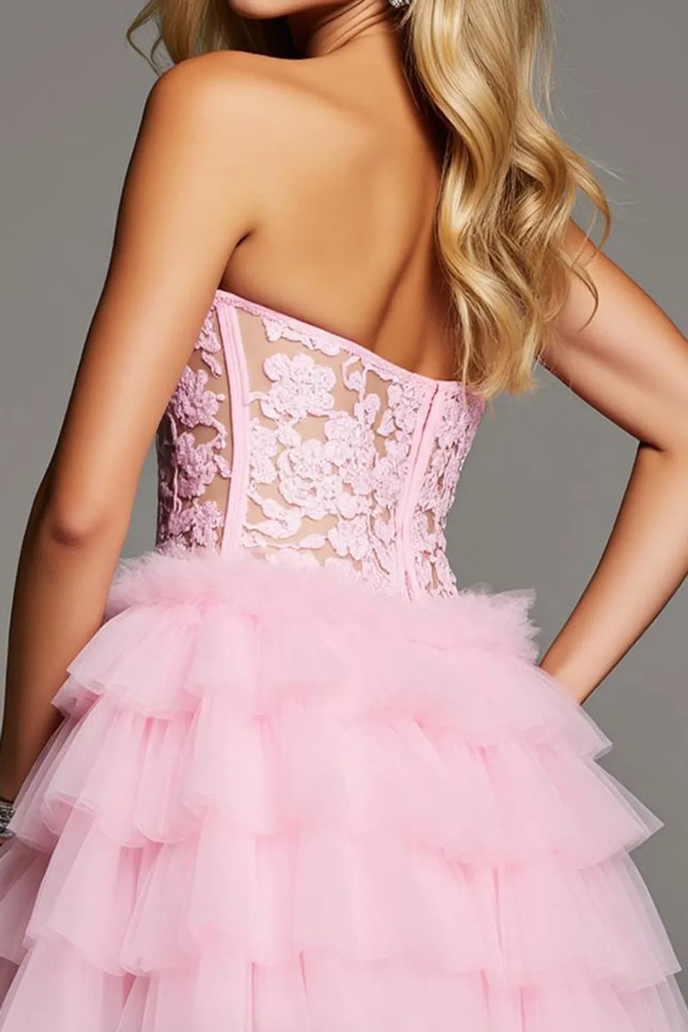 Corset A Line Strapless Short Pink Homecoming Dress with Appliques sold by Zapaka product image thumbnail 4