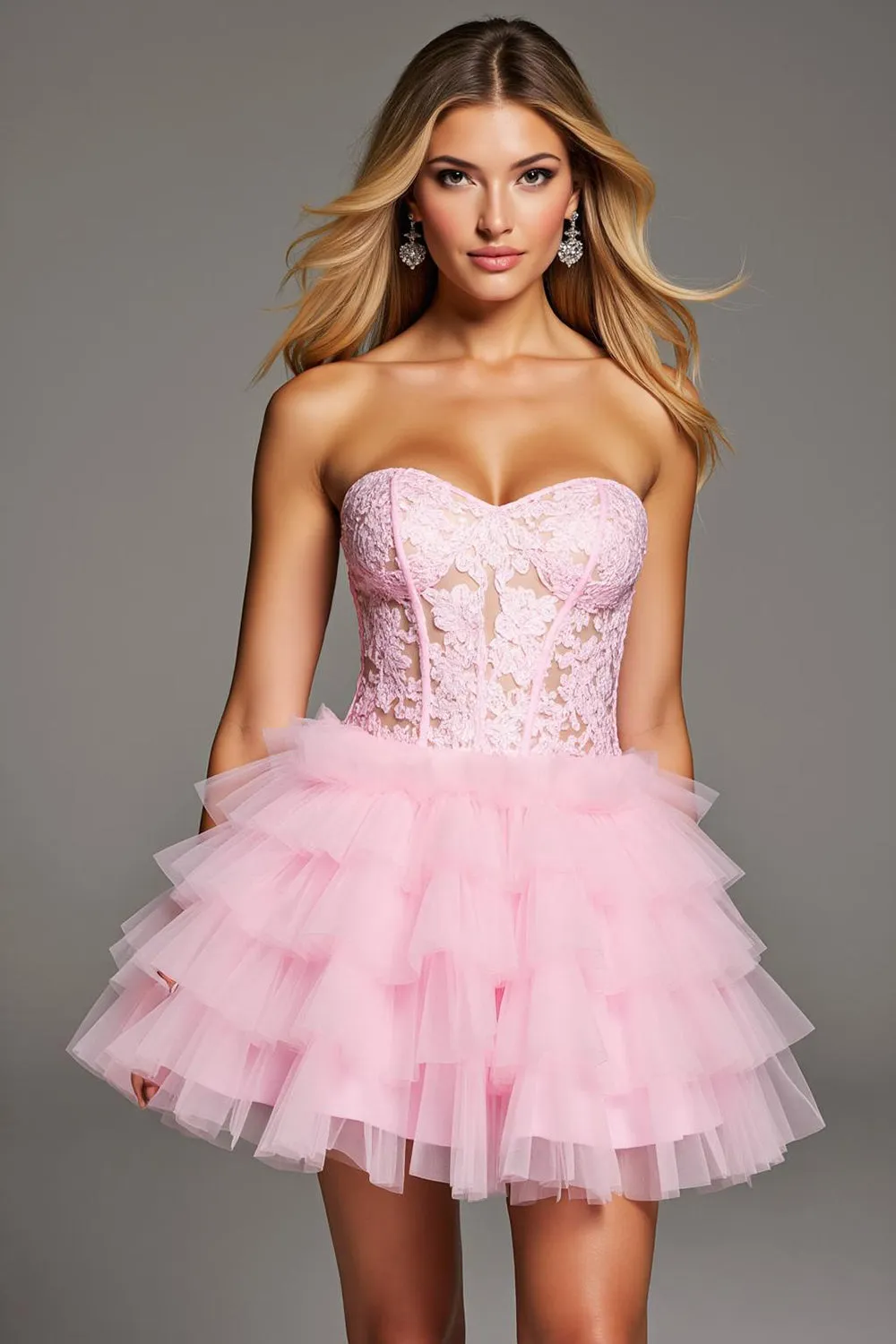 Corset A Line Strapless Short Pink Homecoming Dress with Appliques sold by Zapaka