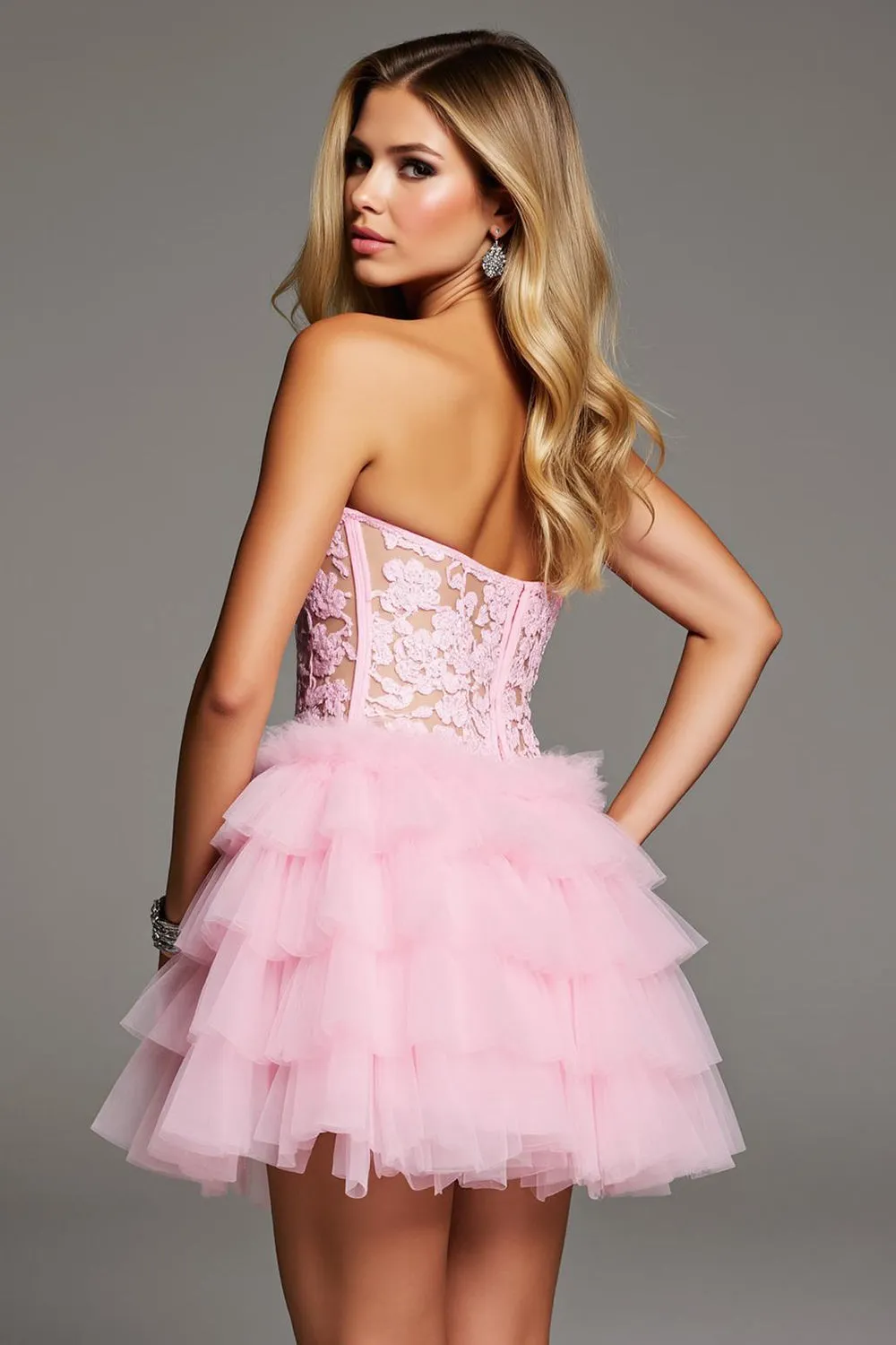 Corset A Line Strapless Short Pink Homecoming Dress with Appliques sold by Zapaka product image thumbnail 2
