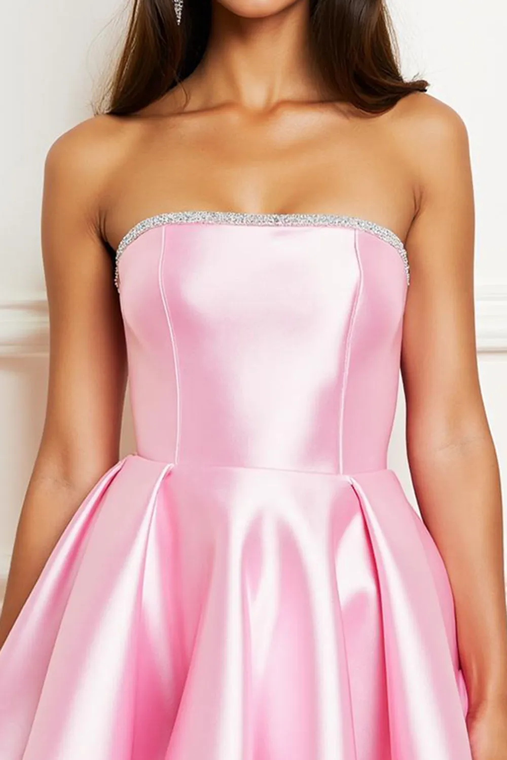 Pink Short Satin A Line Strapless Homecoming Dress sold by Zapaka product image thumbnail 3