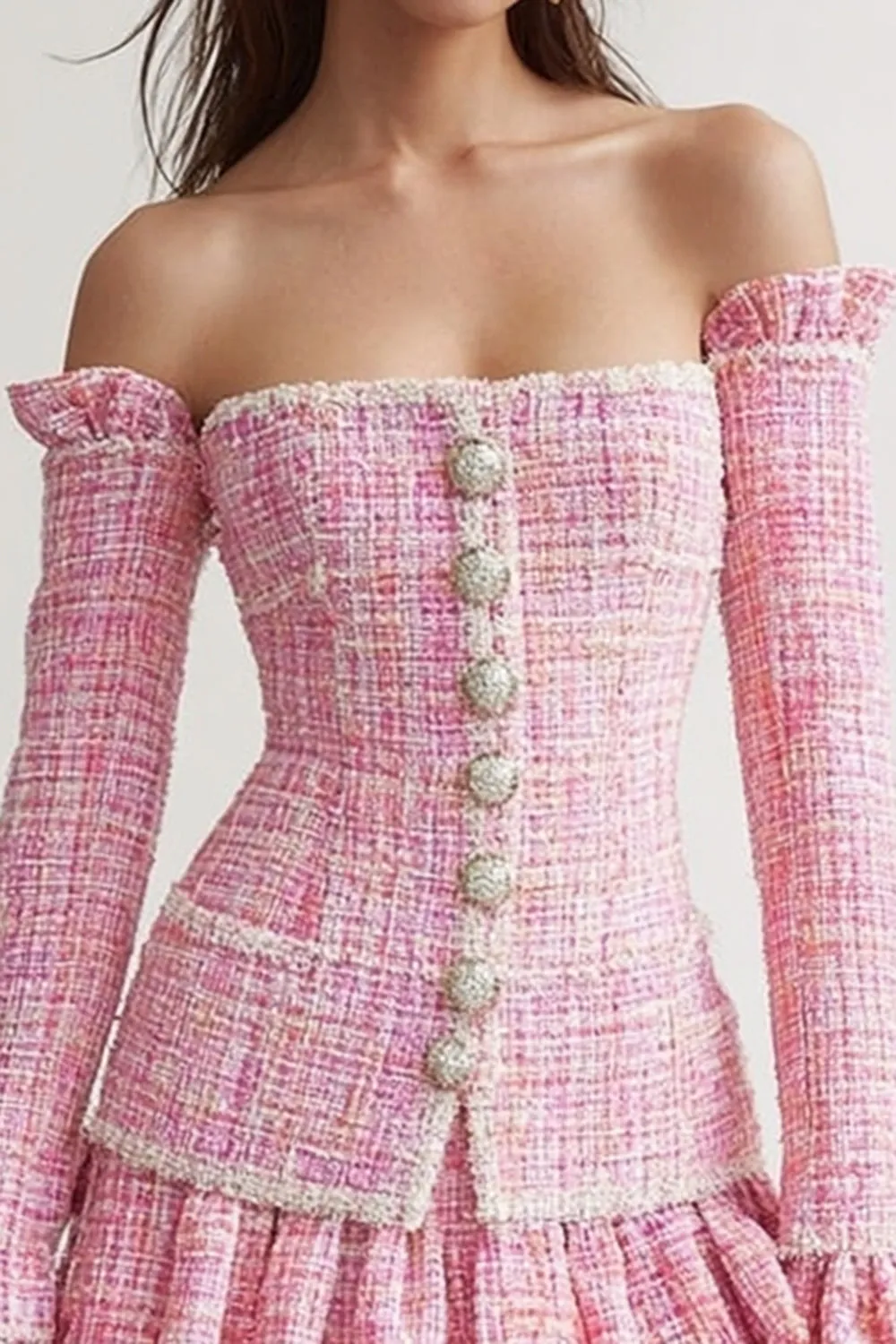 Pink Tweed A Line Short Homecoming Outfits with Ruffles sold by Zapaka product image thumbnail 2