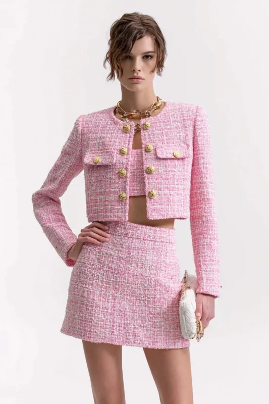 Pink Short Bodycon 2-Piece Tweed Homecoming Outfits sold by Zapaka