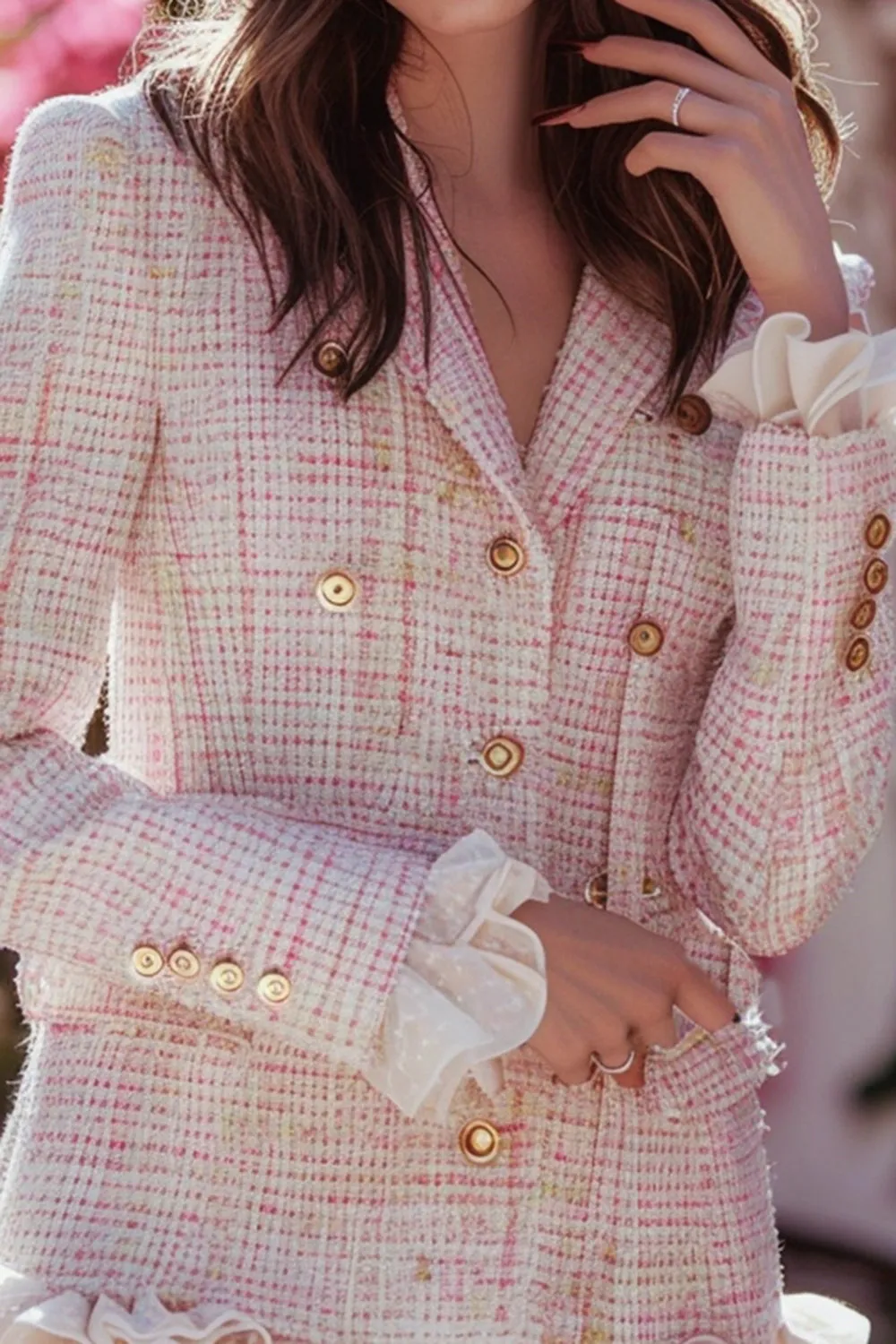 Light Pink Bodycon 2-Piece Tweed Homecoming Outfits with Ruffles sold by Zapaka product image thumbnail 2