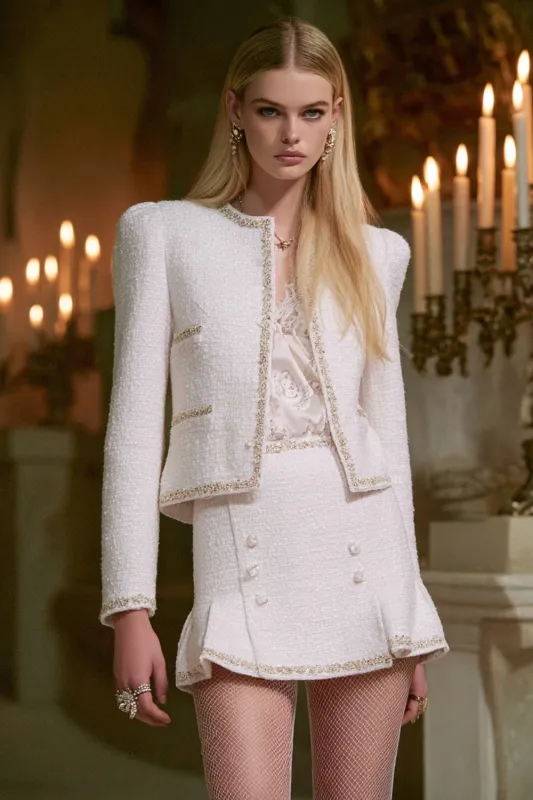 White Tweed Mermaid Round Neck Short Homecoming Outfits sold by Zapaka