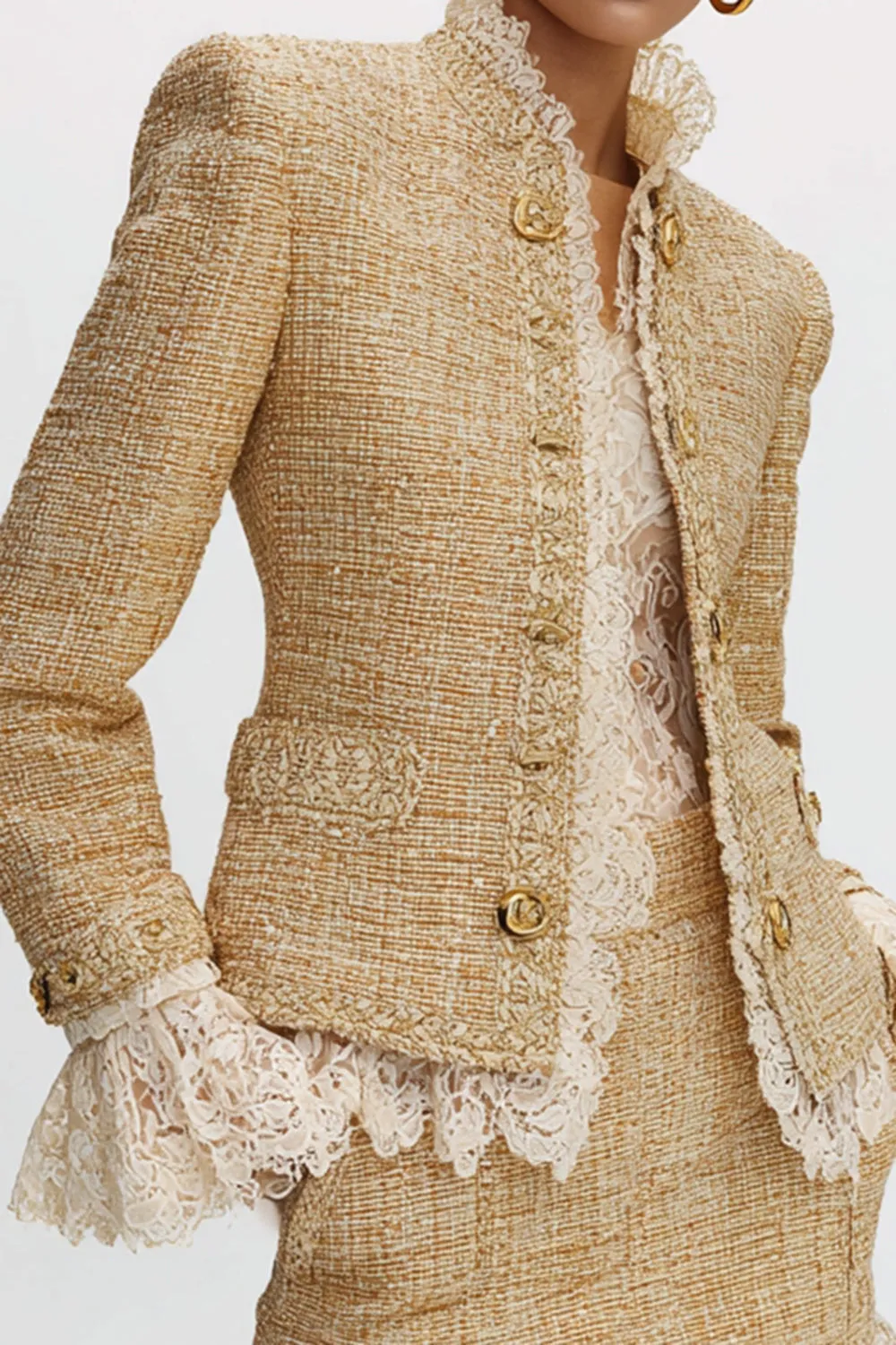 Golden Tweed Bodycon High Neck Short Homecoming Outfits with Plaid sold by Zapaka product image thumbnail 2