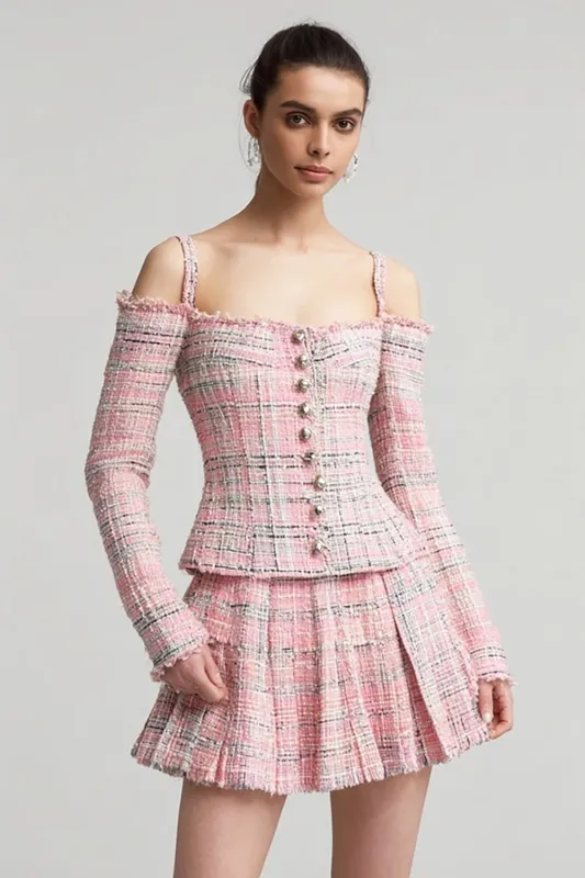 A Line Short 2-Piece Pink Work Dress sold by Zapaka