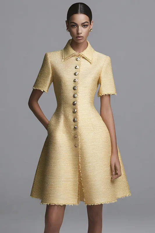 Yellow Collar A Line Work Dress sold by Zapaka