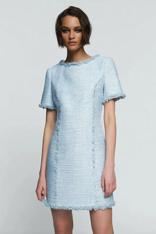 Sky Blue Sheath Bateau Short Work Dress sold by Zapaka