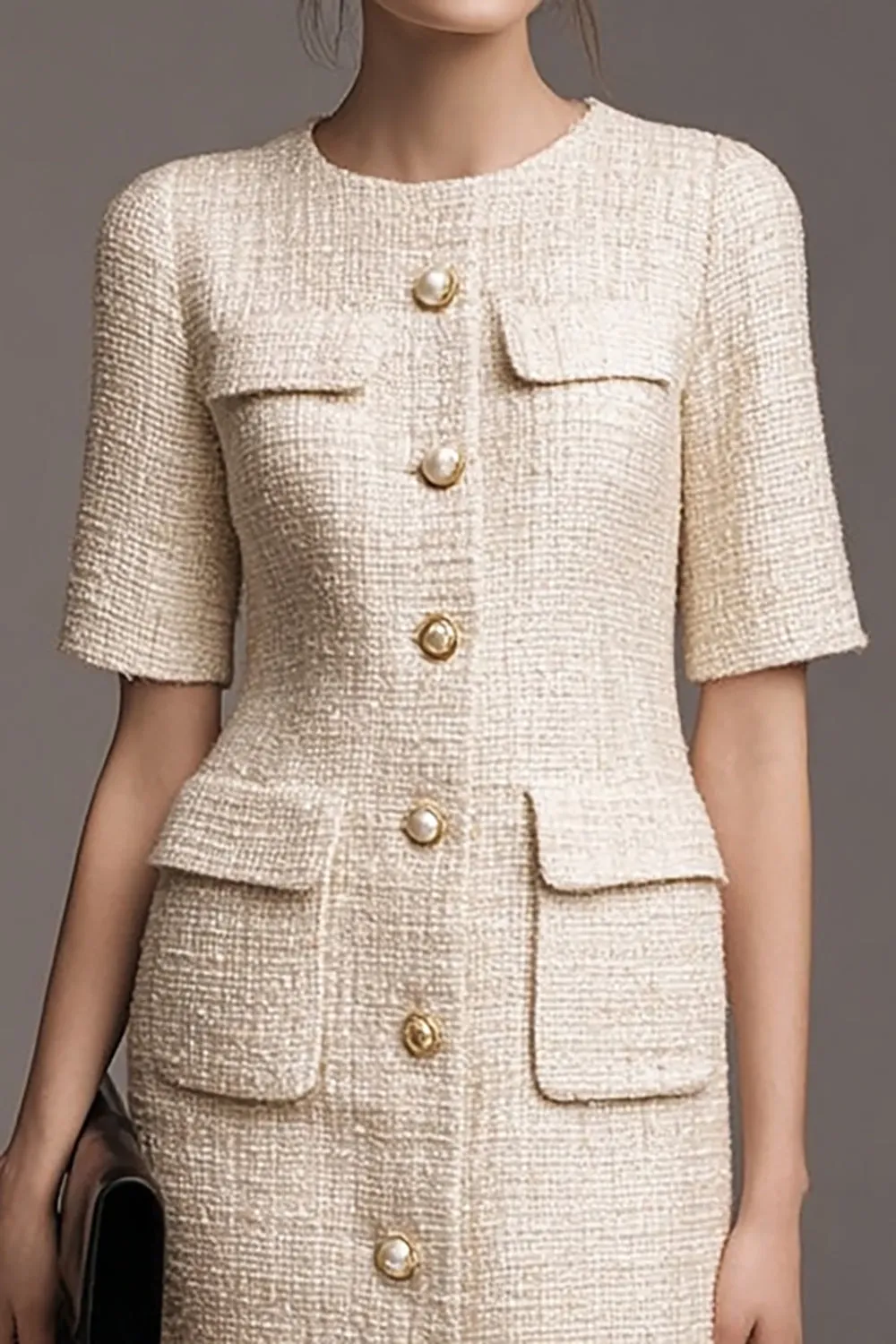Ivory Knee-Length Sheath Round Neck Work Dress sold by Zapaka product image thumbnail 2