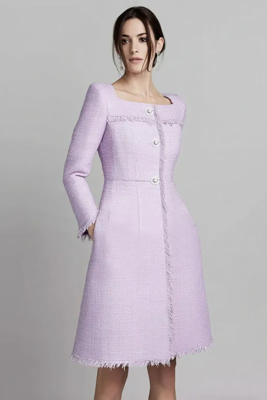 Lilac Knee-Length A Line Square Neck Work Dress sold by Zapaka