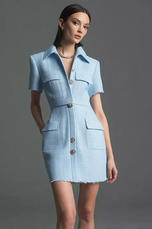 Sky Blue Polo Collar Sheath Work Dress sold by Zapaka