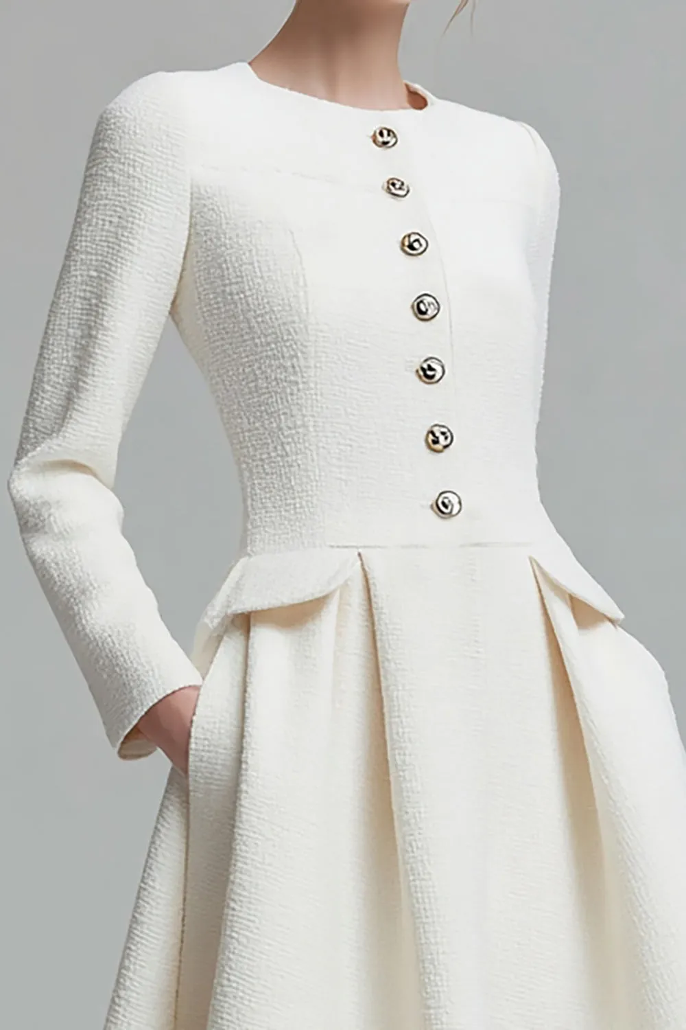 A Line Round Neck Midi Ivory Work Dress sold by Zapaka product image thumbnail 2
