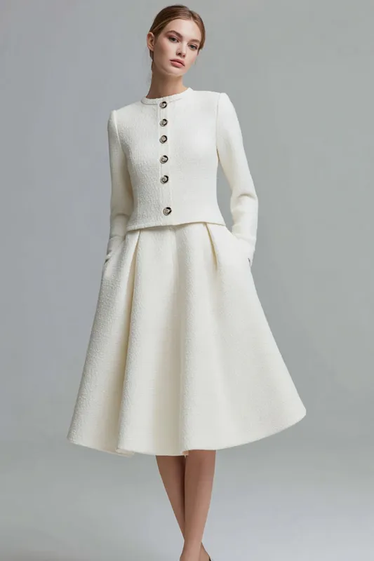 Ivory A Line Round Neck Midi Work Dress sold by Zapaka