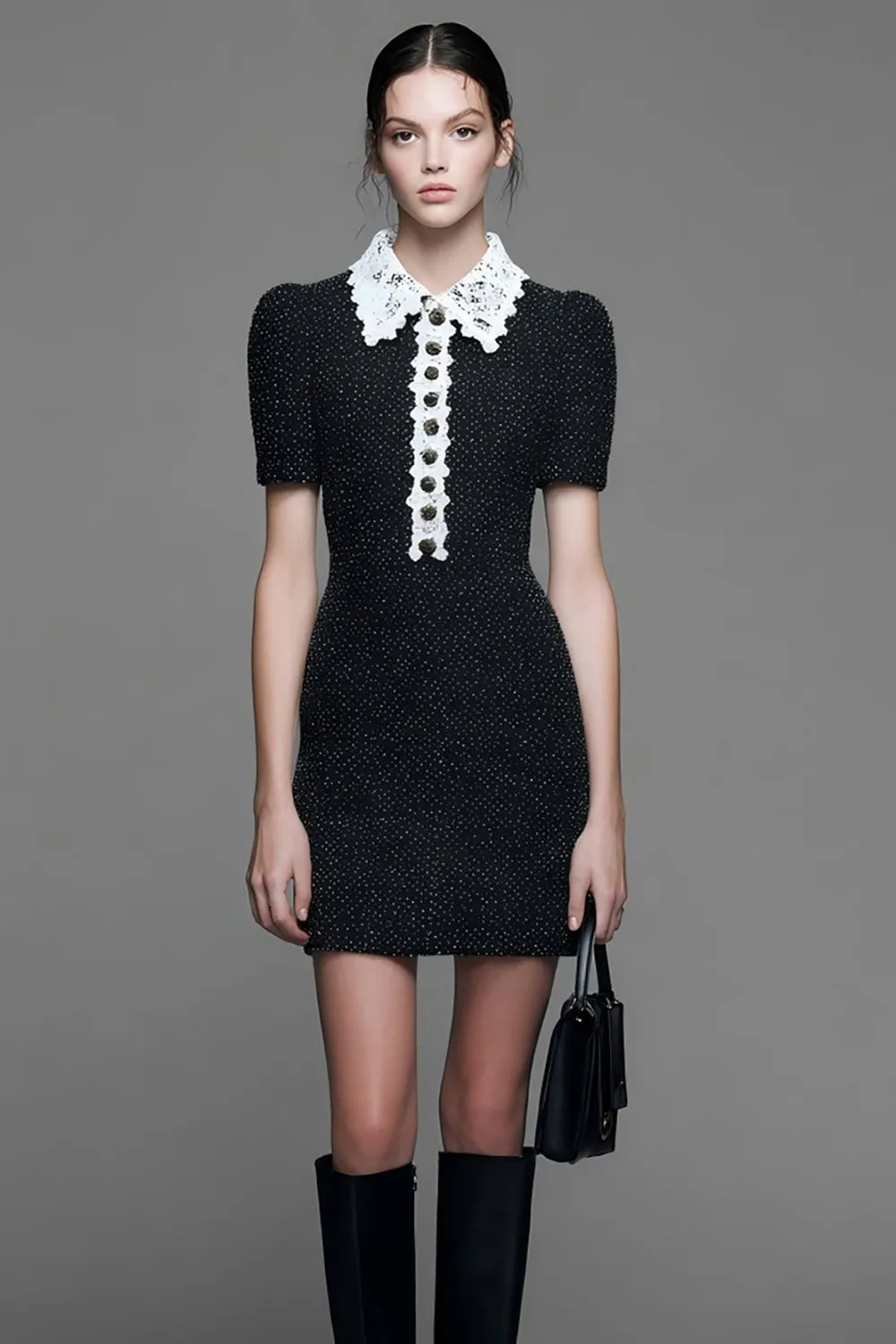 Polo Collar Sheath Black Work Dress sold by Zapaka