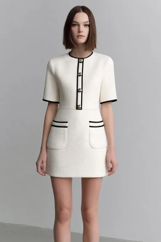 Sheath Round Neck Short Ivory Work Dress sold by Zapaka