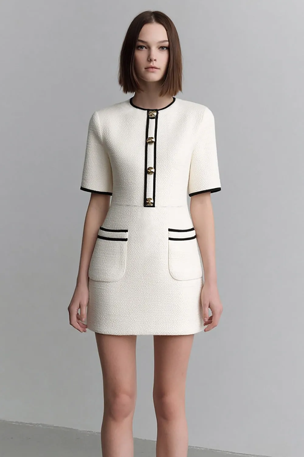 Sheath Round Neck Short Ivory Work Dress sold by Zapaka