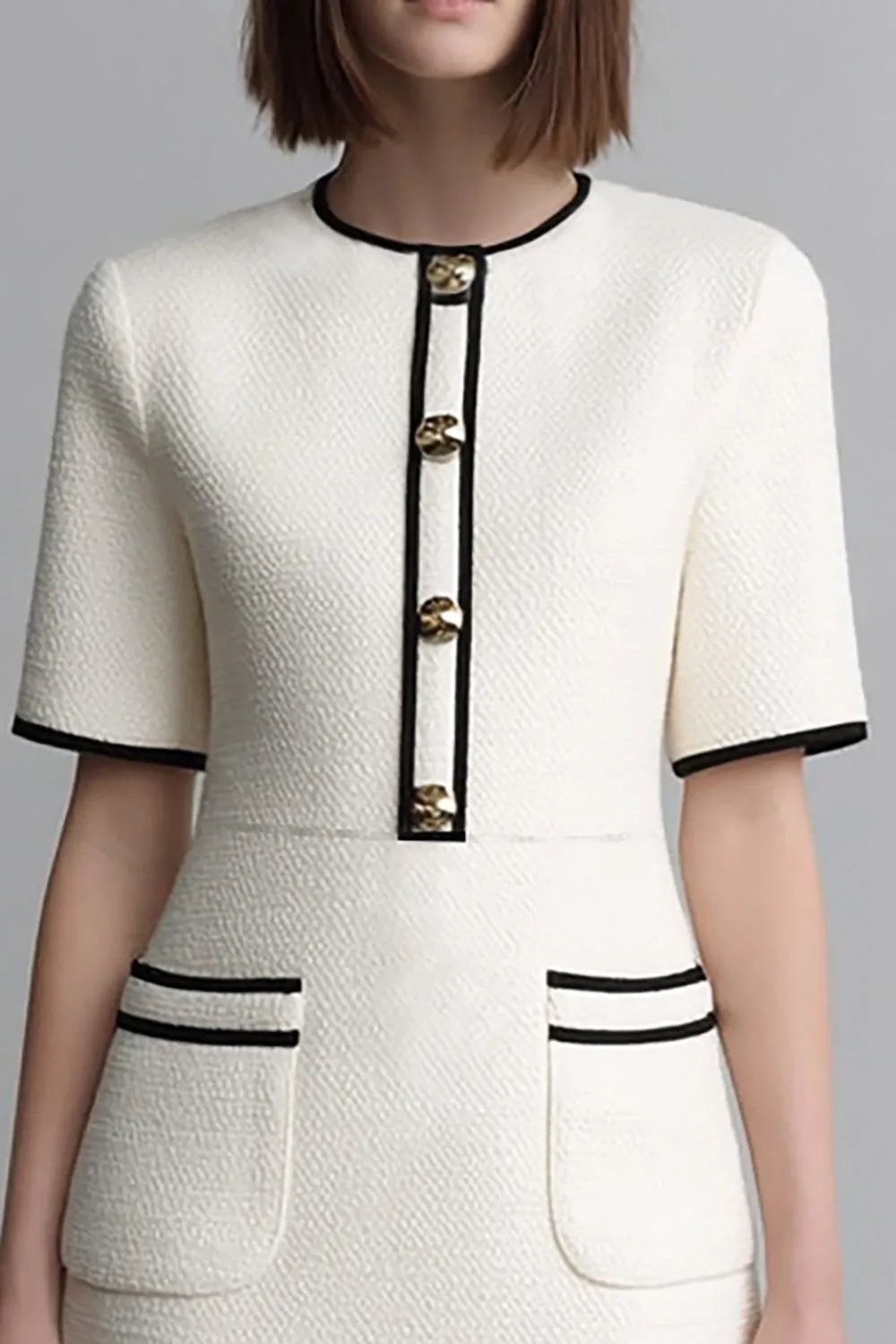 Sheath Round Neck Short Ivory Work Dress sold by Zapaka product image thumbnail 2