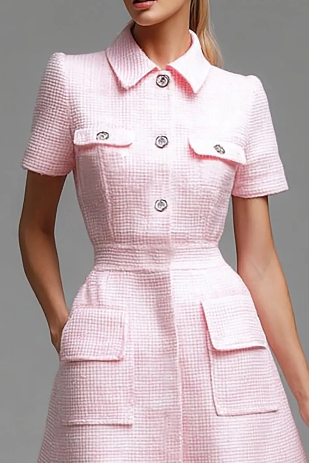 Short A Line Polo Collar Pink Work Dress sold by Zapaka product image thumbnail 2