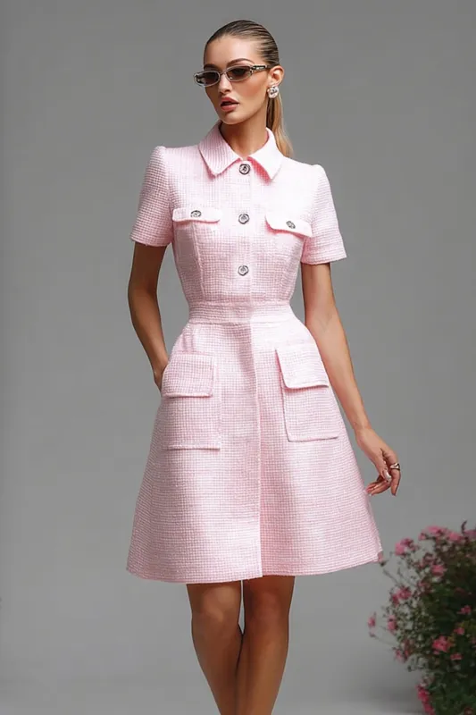 Short A Line Polo Collar Pink Work Dress sold by Zapaka