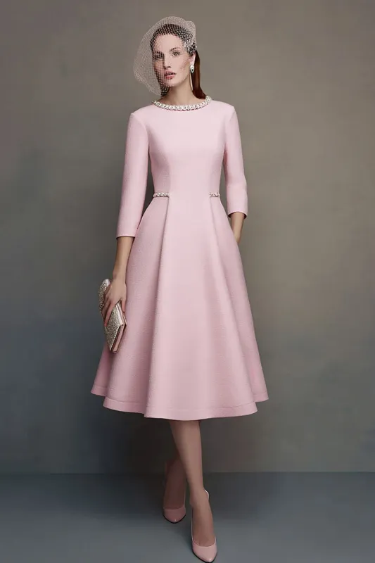 Pink A Line Boat Neck Midi Work Dress sold by Zapaka