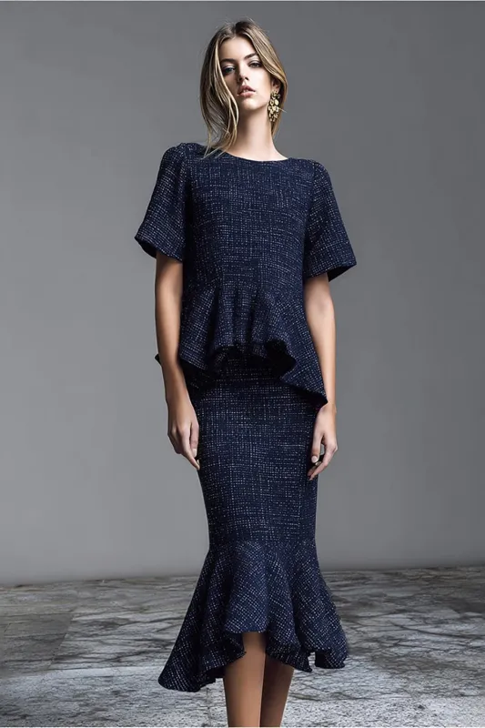 Navy Boat Neck 2-Piece Mermaid Work Dress sold by Zapaka