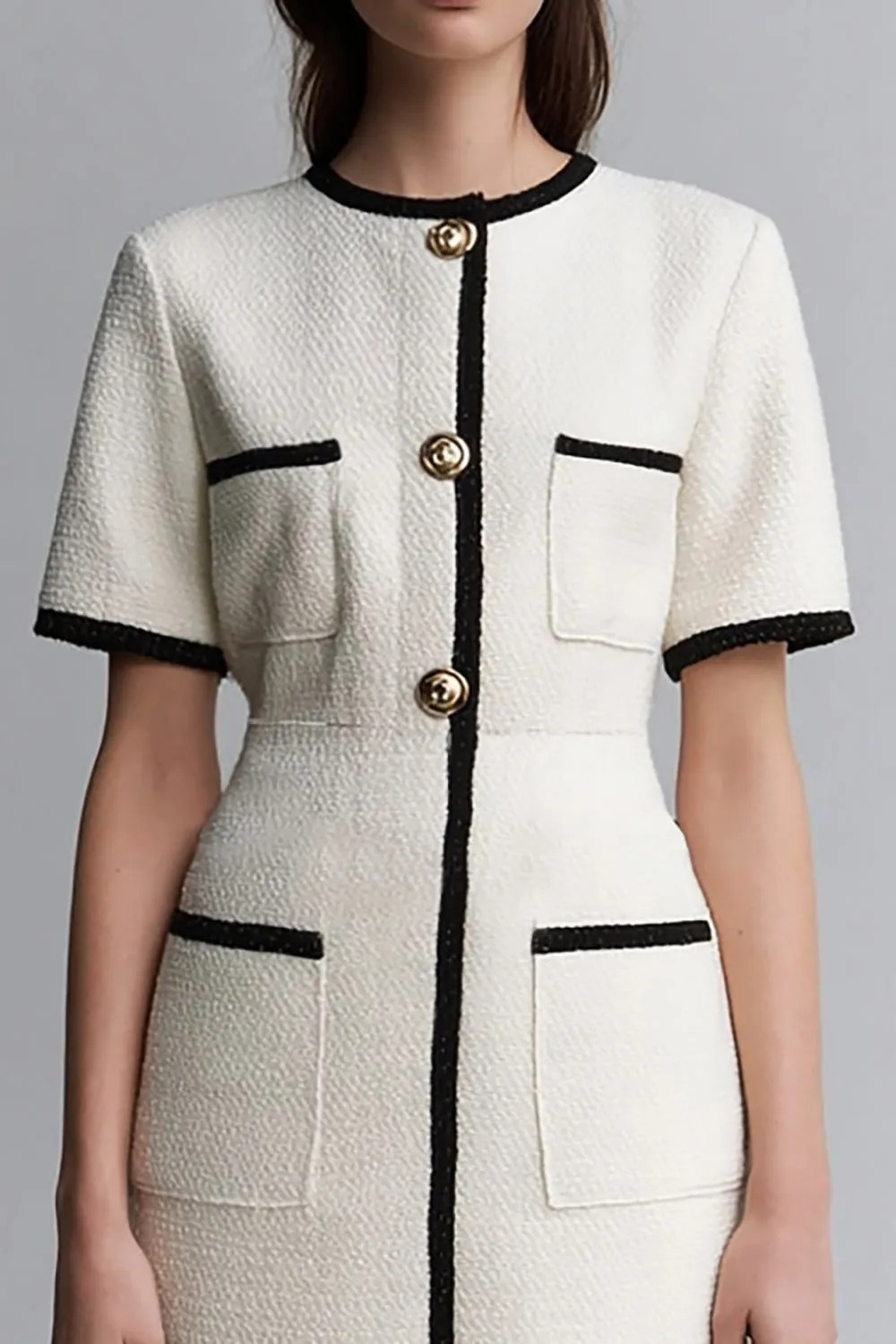 Ivory Sheath Round Neck Short Work Dress sold by Zapaka product image thumbnail 2