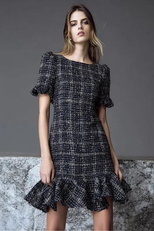 Short Sheath Boat Neck Black Work Dress sold by Zapaka