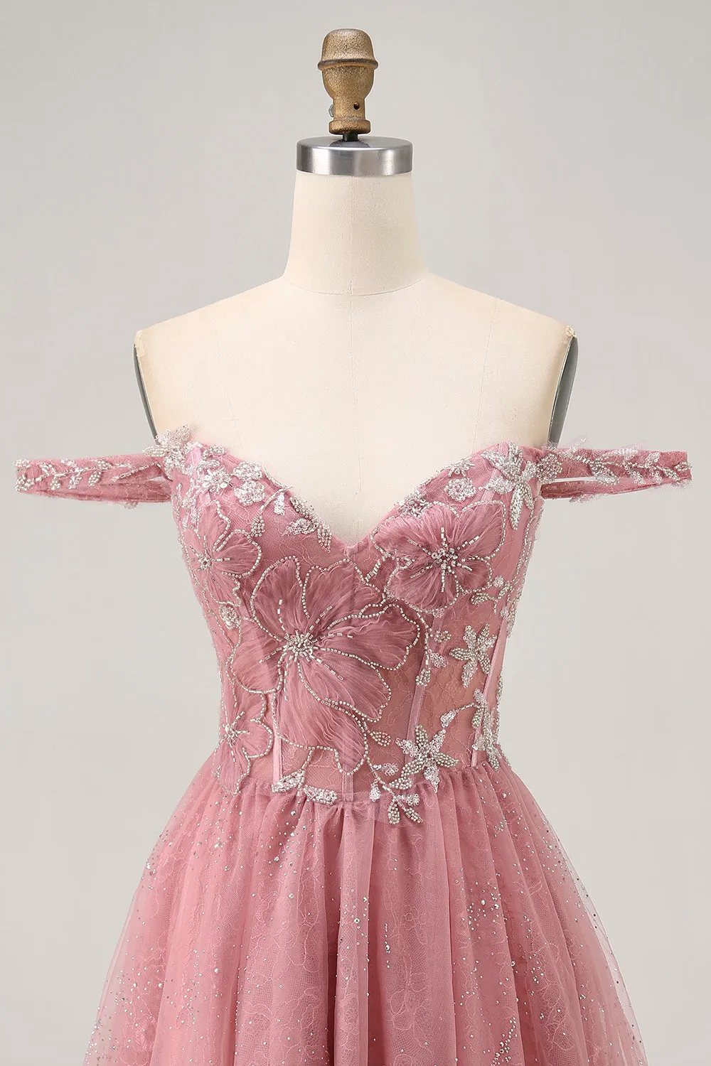 Off The Shoulder Dusty Rose Floral A Line Homecoming Dress sold by Zapaka product image thumbnail 4