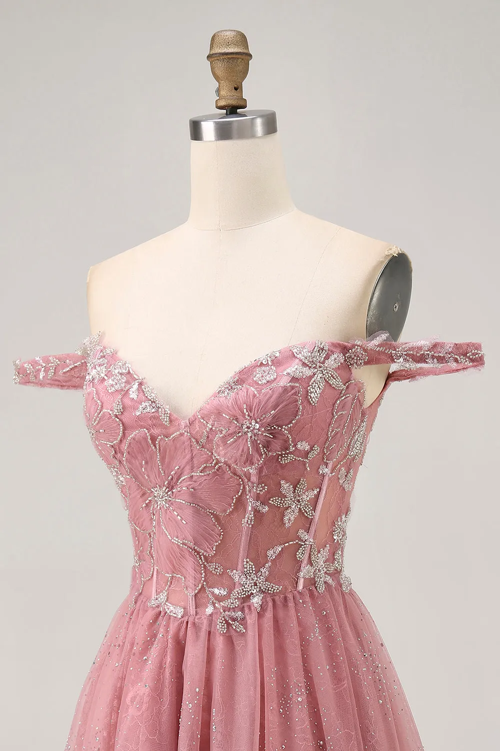 Off The Shoulder Dusty Rose Floral A Line Homecoming Dress sold by Zapaka product image thumbnail 5