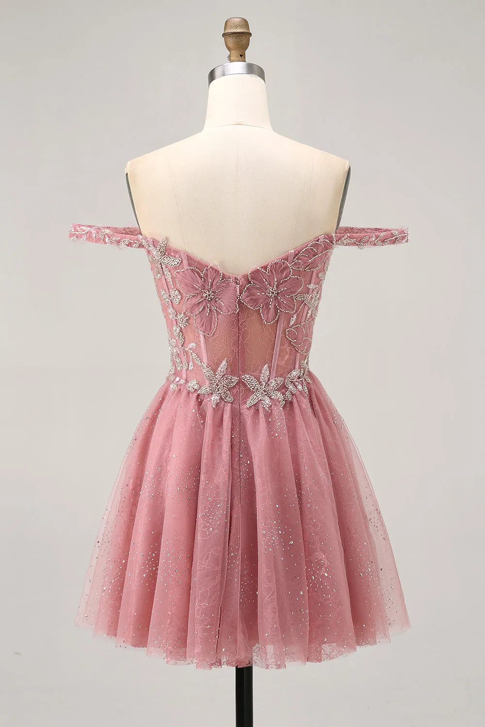 Off The Shoulder Dusty Rose Floral A Line Homecoming Dress sold by Zapaka product image thumbnail 2