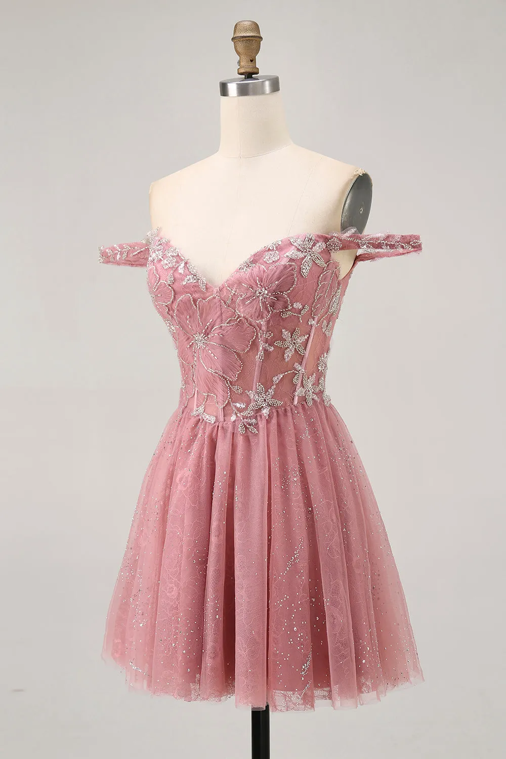 Off The Shoulder Dusty Rose Floral A Line Homecoming Dress sold by Zapaka product image thumbnail 3