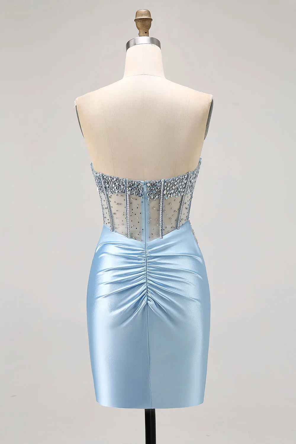 Blue Strapless Satin Beaded Corset Tight Homecoming Dress sold by Zapaka product image thumbnail 2