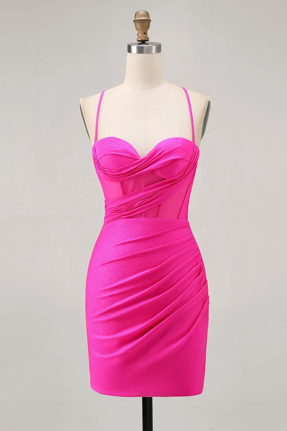 Fuchsia Corset Ruched Tight Short Homecoming Dress sold by Zapaka
