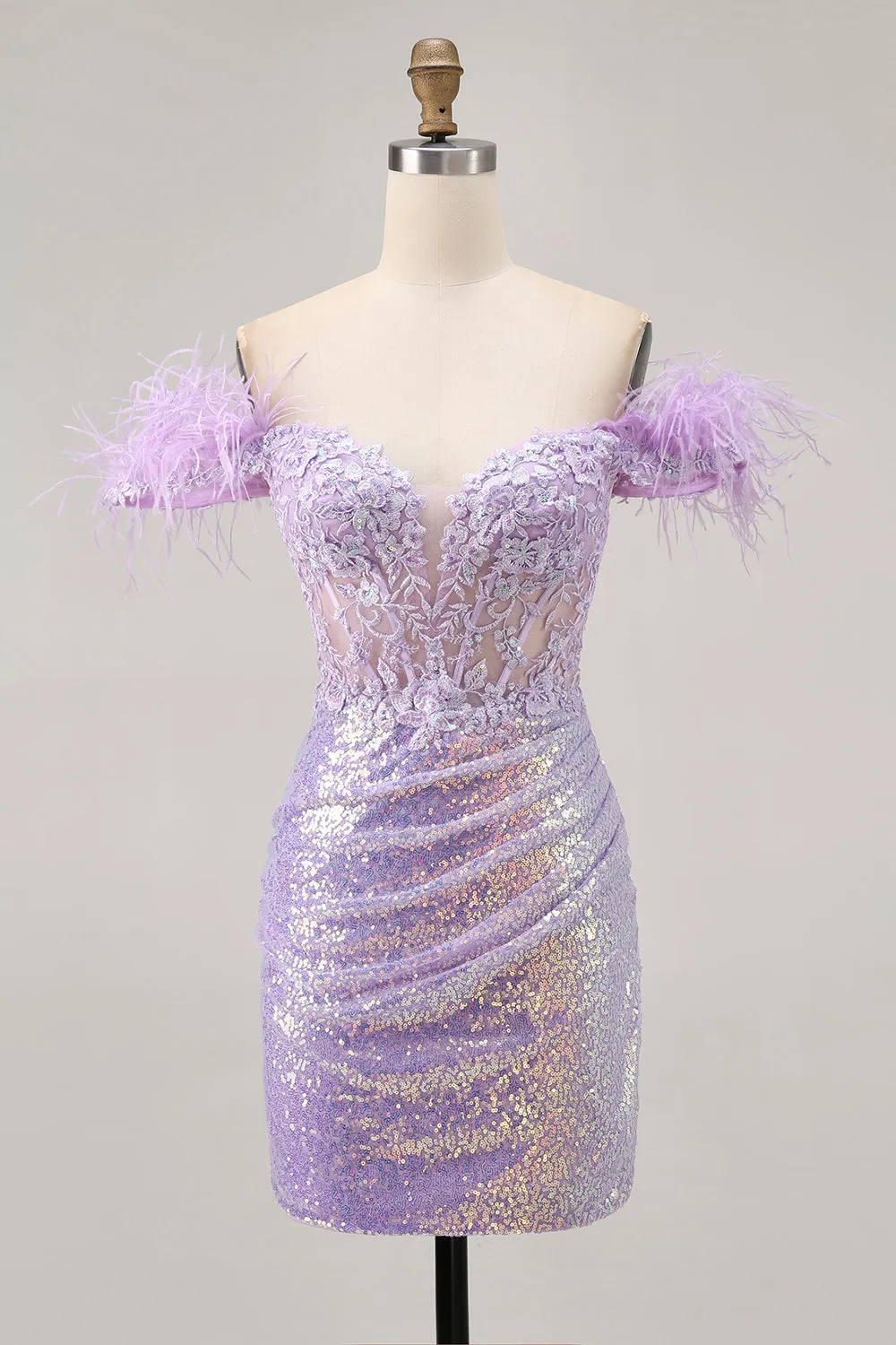 Sparkly Lilac Sequins Off The Shoulder Corset Short Homecoming Dress sold by Zapaka
