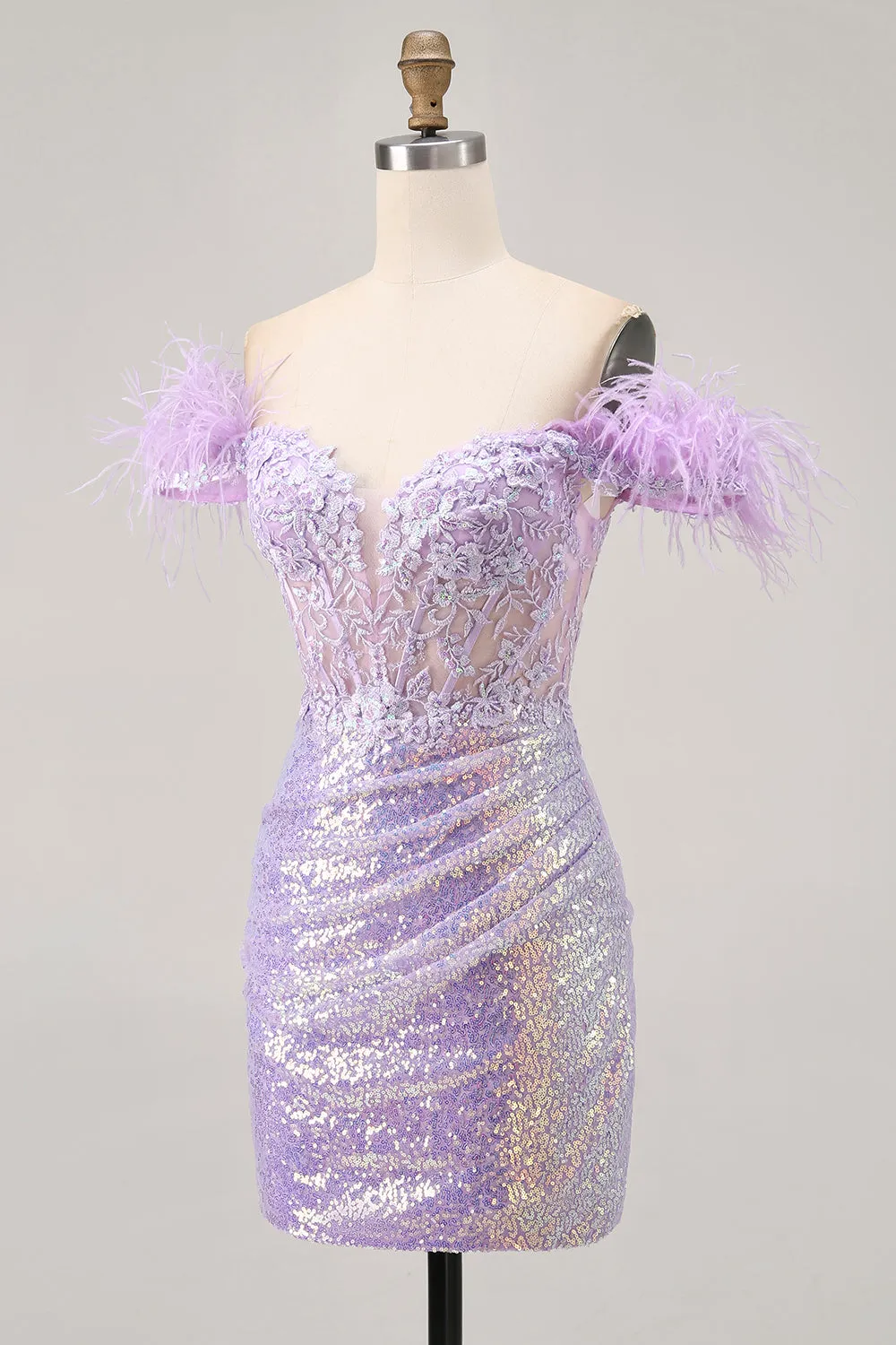 Sparkly Lilac Sequins Off The Shoulder Corset Short Homecoming Dress sold by Zapaka product image thumbnail 3