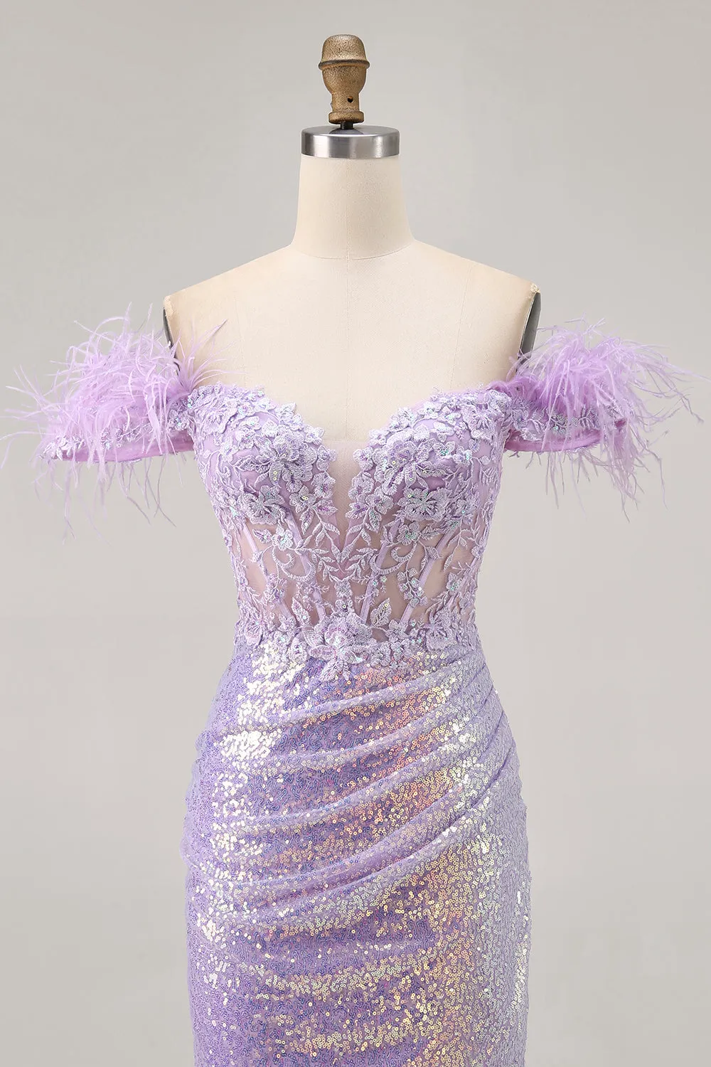 Sparkly Lilac Sequins Off The Shoulder Corset Short Homecoming Dress sold by Zapaka product image thumbnail 4