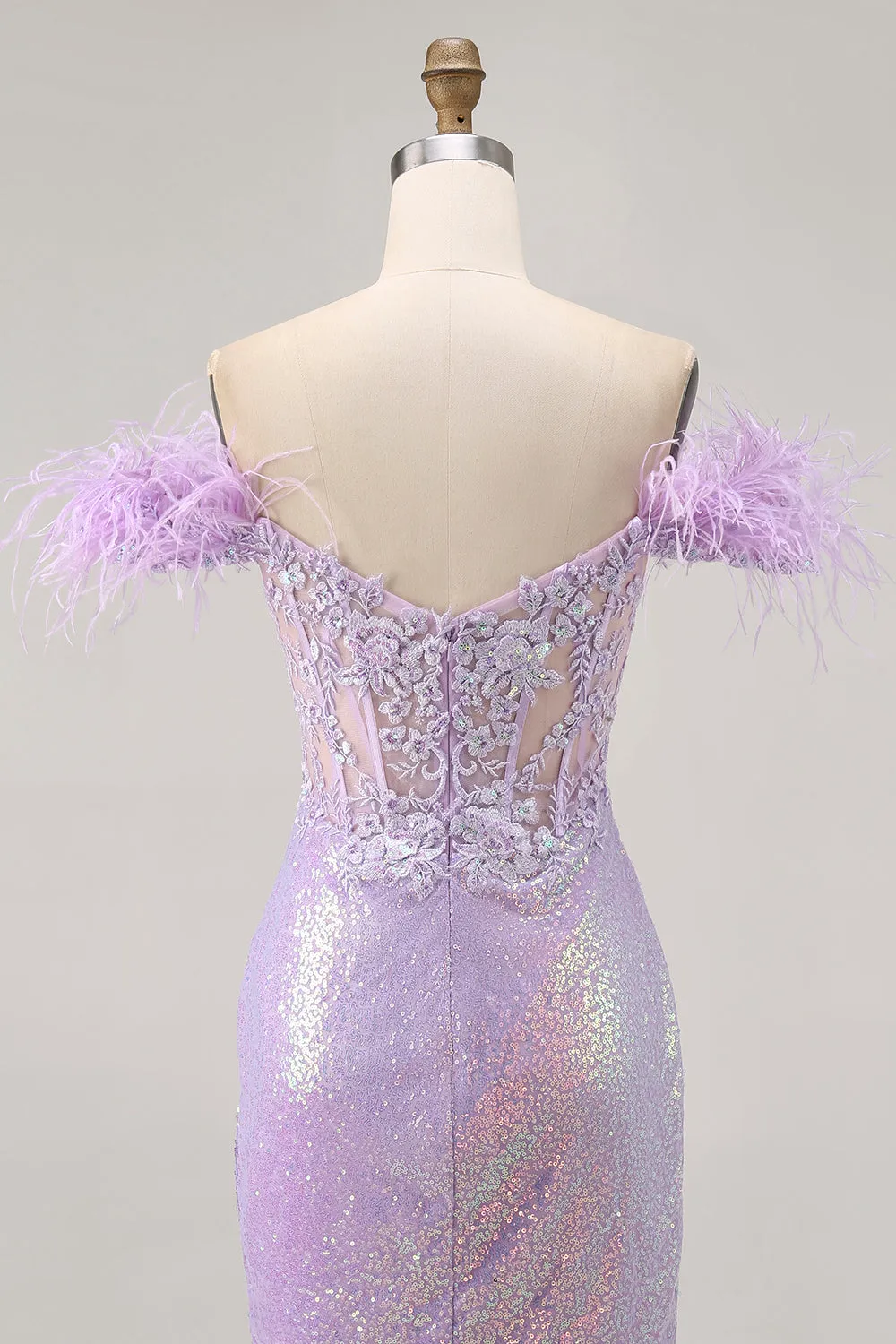 Sparkly Lilac Sequins Off The Shoulder Corset Short Homecoming Dress sold by Zapaka product image thumbnail 5