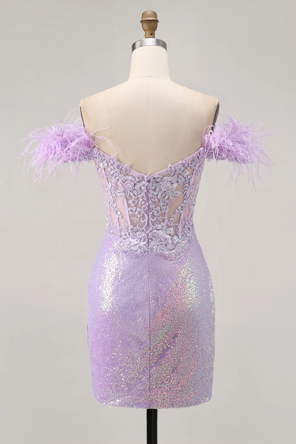 Sparkly Lilac Sequins Off The Shoulder Corset Short Homecoming Dress sold by Zapaka product image thumbnail 2