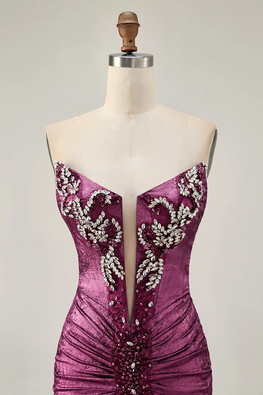 Strapless Bodycon Beaded Grape Short Homecoming Dress with Rhinestones sold by Zapaka product image thumbnail 4