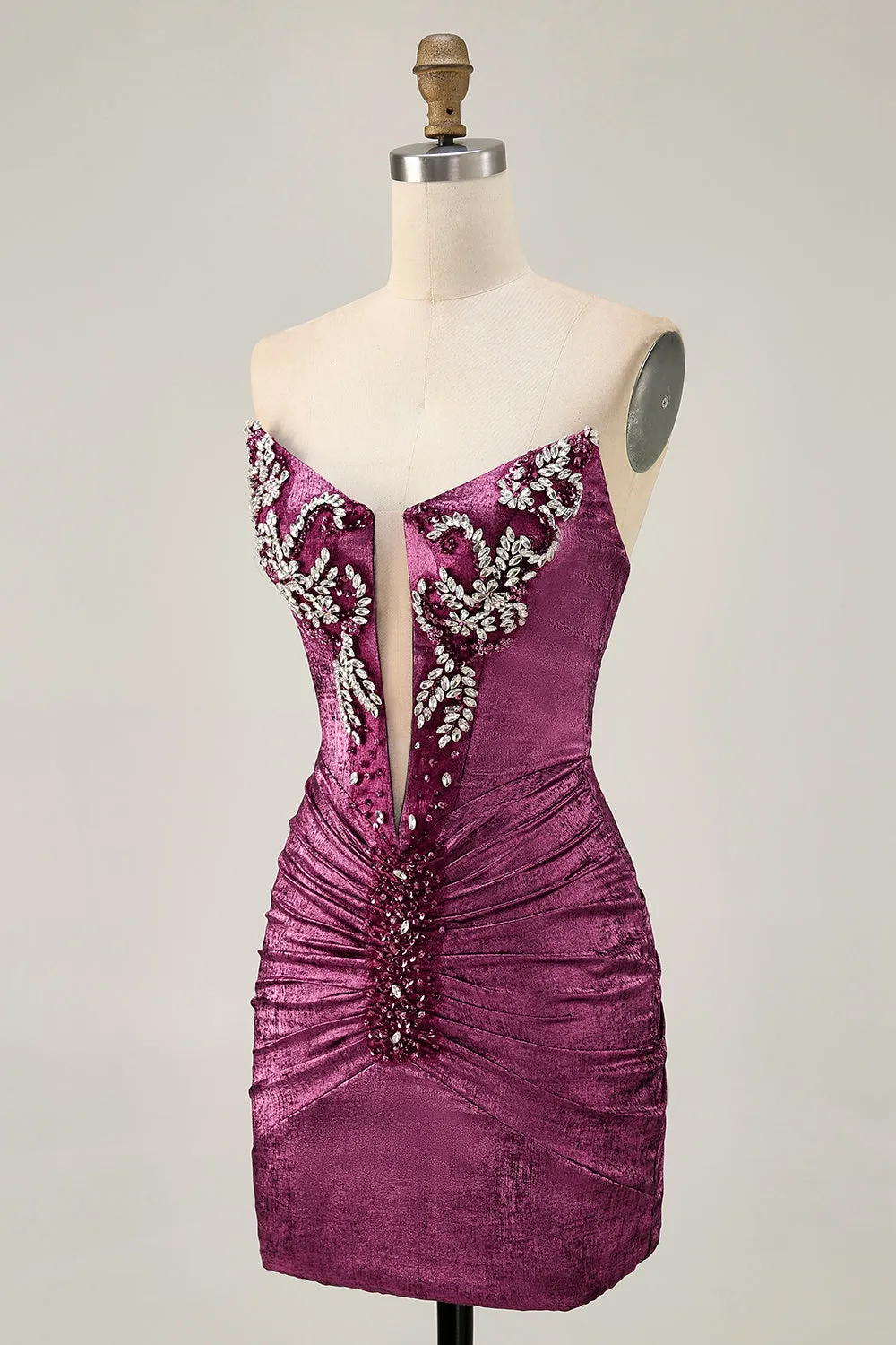 Strapless Bodycon Beaded Grape Short Homecoming Dress with Rhinestones sold by Zapaka product image thumbnail 3