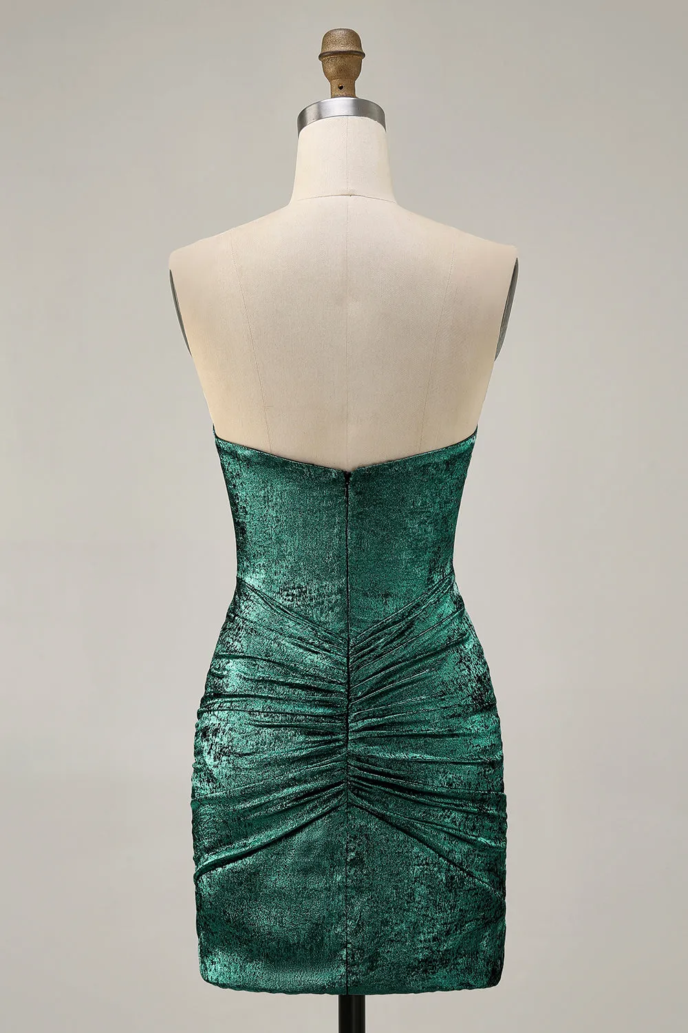 Strapless Green Bodycon Ruched Short Homecoming Dress with Beading sold by Zapaka product image thumbnail 2