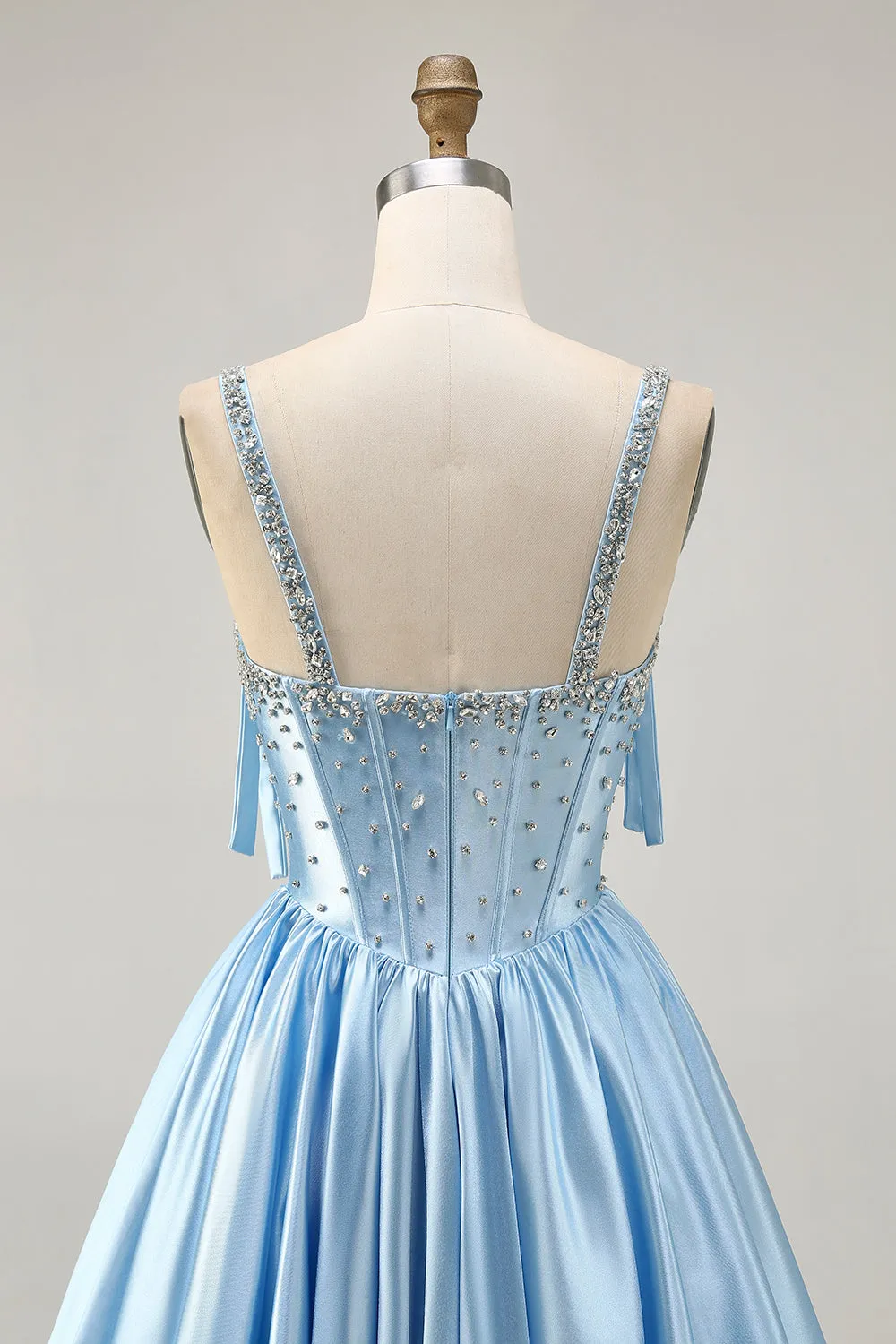 Satin Blue Beaded Corset A Line Homecoming Dress with Bows sold by Zapaka product image thumbnail 5