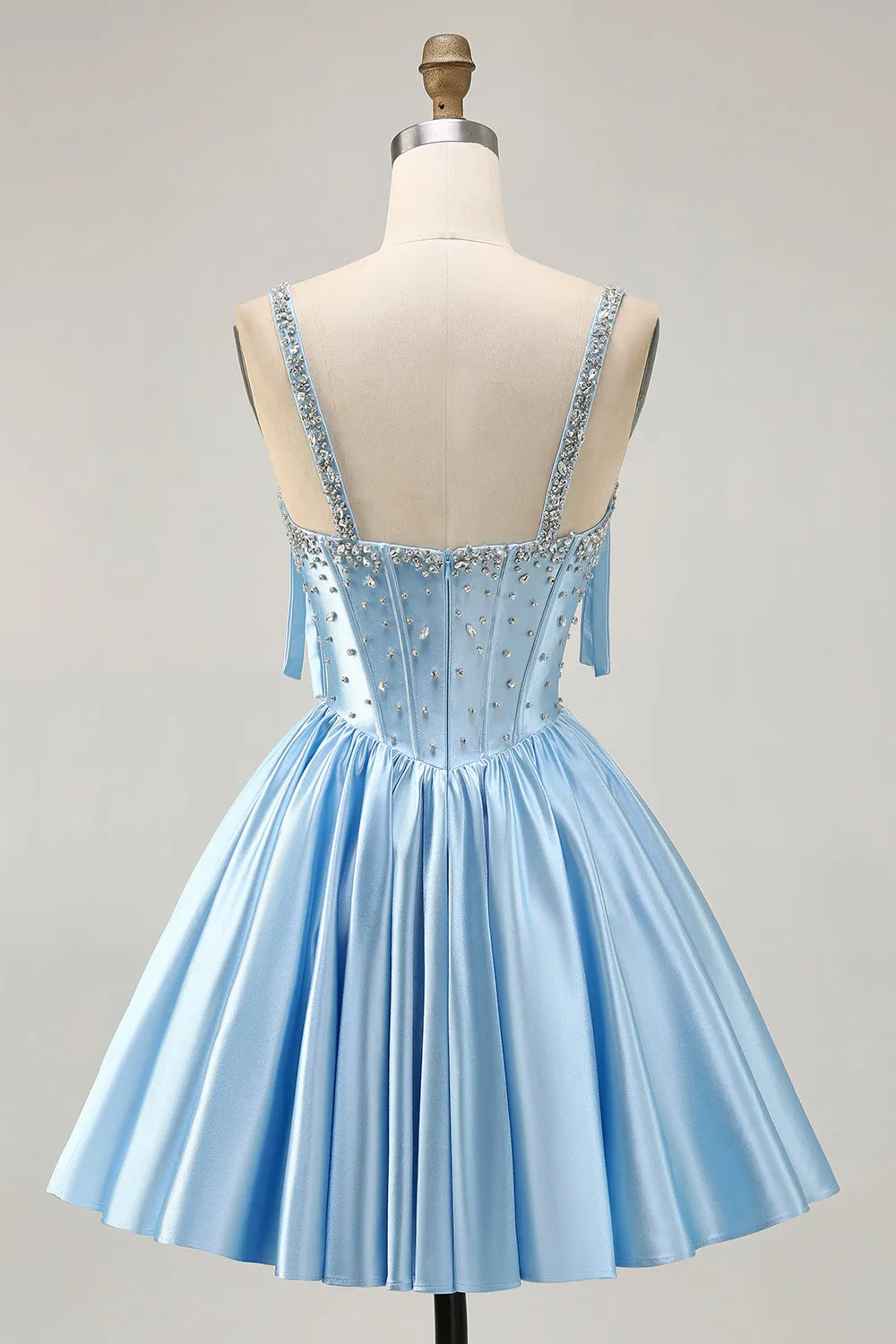 Satin Blue Beaded Corset A Line Homecoming Dress with Bows sold by Zapaka product image thumbnail 2